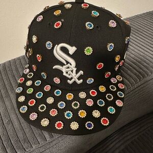 Unisex Black Jewel-Embellished Cap